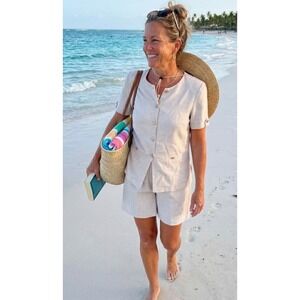 SL Fashions Vintage 90s 2 Piece Shorts Set Beige Linen Blend Made in USA Size 12